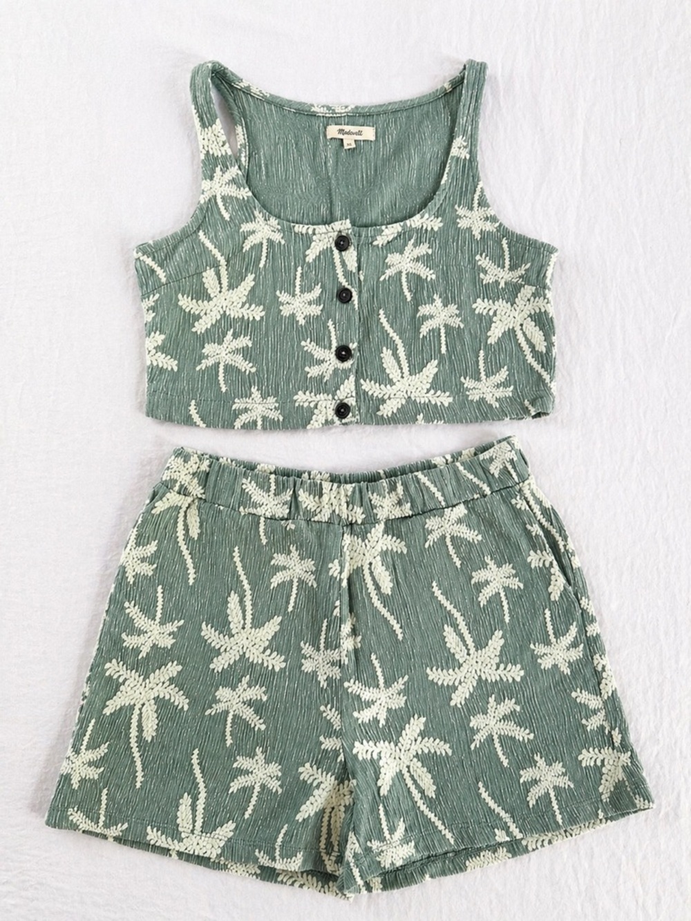 Madewell Palm Print Matching Set XS Green Crop Top & Shorts